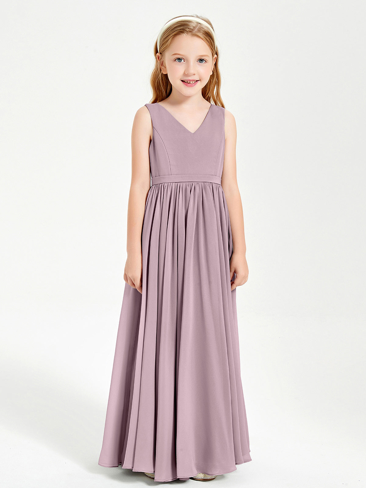 Chic Elegant Sleeveless Dresses for Junior Bridesmaids Dusk